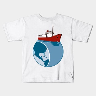 Vintage Passenger Ship on Top of World Retro Kids T-Shirt